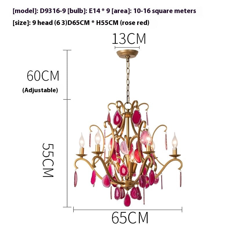 A visual representation of a chandelier with red glass, emphasizing its dimensions and exquisite design elements.