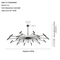 A black iron 12-arm chandelier with specs: warm light, 130cm diameter, customizable length.