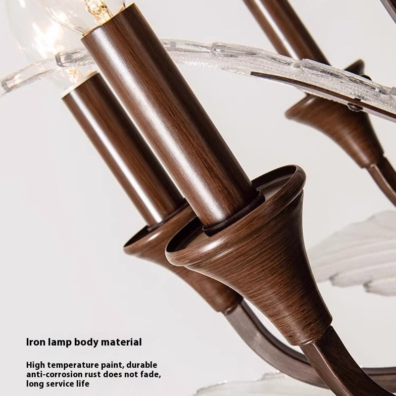 Close-up of the iron lamp body material with a dark brown finish. The high-temperature paint ensures durability, corrosion resistance, and a long-lasting color.