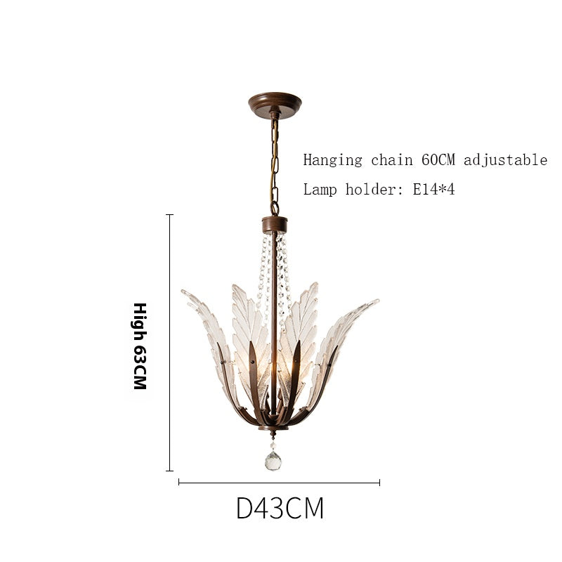 D-46CM Small Leaf-Shaped Chandelier
Add a touch of elegance to your space with this compact D-46CM leaf-shaped chandelier. Featuring delicately crafted glass leaves and a durable iron lamp body with a dark brown finish, this chandelier is perfect for small dining areas, bedrooms, or entryways. Its unique design provides a warm and inviting ambiance, blending seamlessly with various interior styles.