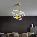 Contemporary ceiling chandelier with two rings, creating a striking visual effect and brightening the surrounding area.