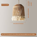 The Bohemian Tassel Chandelier has a pendant bell design with a beige cotton embryo yarn hemp rope lampshade. It features an exquisite tassel design, a 30 cm diameter shade, and fringe at the bottom. The length is adjustable up to 120 cm.