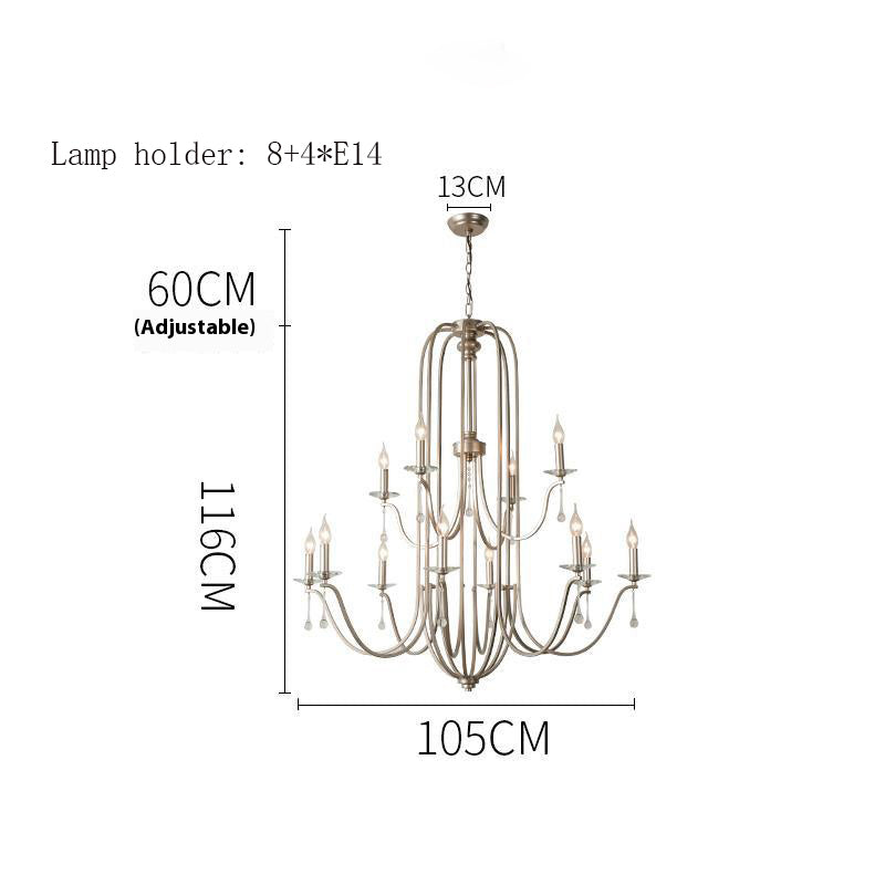 An image depicting a chandelier with six lights, highlighting its dimensions and intricate craftsmanship.