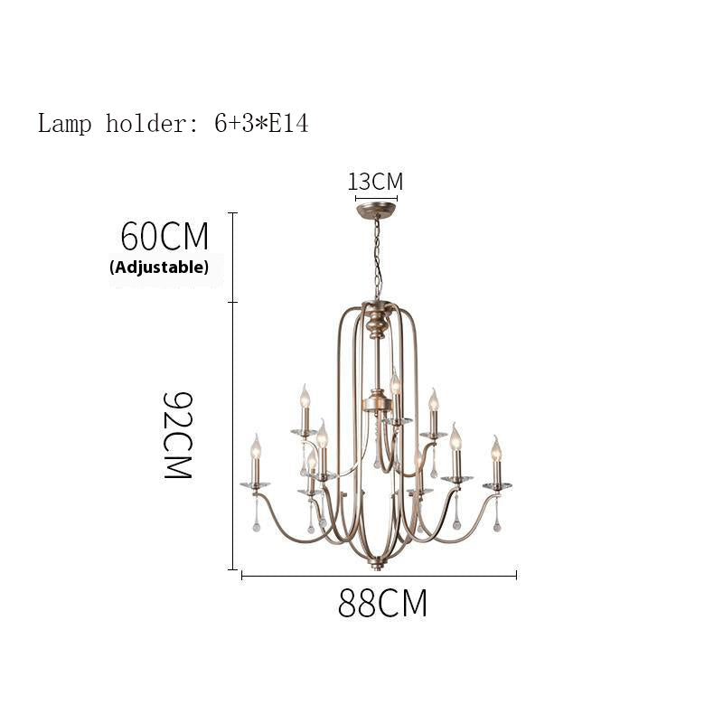 A visual representation of a six-light chandelier, emphasizing its dimensions and stylish appearance.