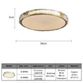 Round, bronze-colored ceiling light fixture with specifications table, 50cm in diameter.