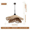  A rattan pendant light showcasing its dimensions, highlighting its intricate design and natural texture.