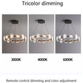 The round chandelier offers modern lighting with three color temperatures: 3000K (warm), 4000K (neutral), and 6000K (cool). Enjoy tricolor dimming via a smart dimming system and remote control for effortless color adjustment.