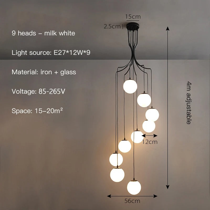 Measurements of a hanging light fixture presented clearly, highlighting essential dimensions for installation and design purposes.
