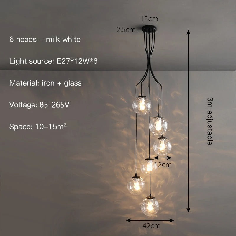 Clear and precise measurements of a hanging light fixture, aiding in understanding its size and fit for various spaces.