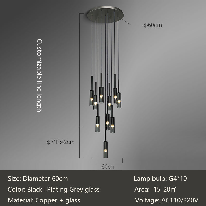A stylish modern chandelier with six lights, enhancing the ambiance of the room with its sleek design.