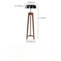 The Tripod Floor Lamp, featuring a wooden base and black dome-shaped shade, offers a contemporary feel. It stands 1550mm tall with a shade diameter of 480mm, base diameter of 370mm, and shade height of 170mm. Compatible with LED bulbs for improved efficiency.