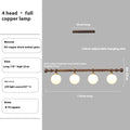 Illustration of a 4-head copper lamp with specifications detailed around it.