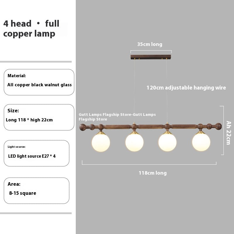 Illustration of a 4-head copper lamp with specifications detailed around it.
