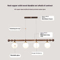 Diagram of a wooden and copper light fixture with annotations describing its parts and materials.