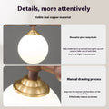 An advertisement image highlighting features of a copper lamp with a white glass lampshade.